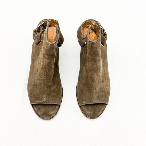 FRYE Dani Shield Slingback Ankle Suede Peep Toe Bootie Size 10 Green MINT - Picture 1 of 5